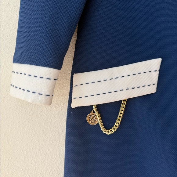 Julie Miller Vintage Chain Pocket Blue and White Vneck Dress 70’s - Picture 3 of 9